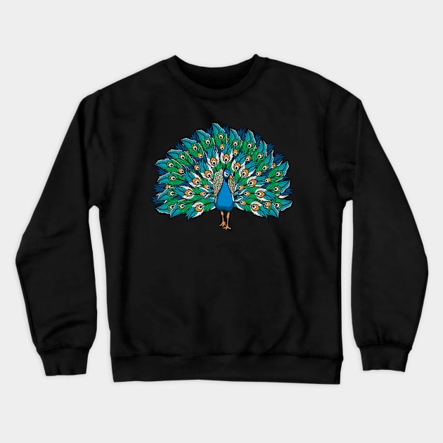 Blue Peacock Print Crewneck Sweatshirt by TeddyTees